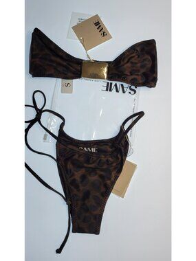 SAME LOS ANGELES BIKINY WOMENS Knotted Top / Bootom Small 90's Brown /Black